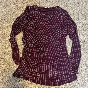 Calvin Klein Geometric Pattern Long Sleeve Top Burgundy XL‎